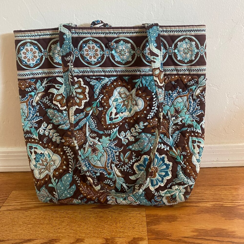 Vera Bradley Tote Quilted Bag Java Blue Women's Handbag Purse Retired Print